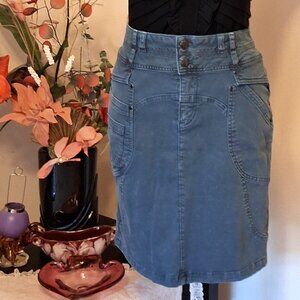 NWT I AM GIA Light Teal Blue Stretch Cotton Chic Knee Length Denim Skirt